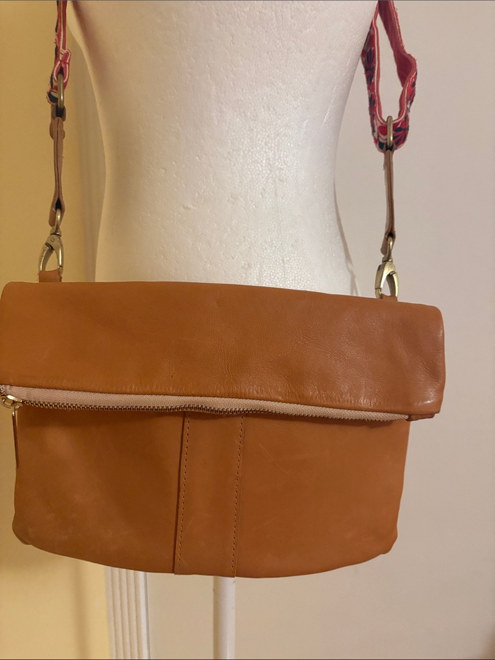Noonday Collection Tan Fold-Over Crossbody Bag